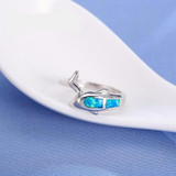Fire Blue Opal & Sterling Silver Dolphin & Tail Ring Fire Blue Opal & Sterling Silver Dolphin & Tail Ring