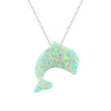 Hand-Carved Fire Green Opal Dolphin Necklace