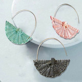 Green Fan Shape Woven Wicker Hoop Earrings