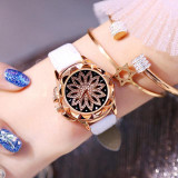 Women's Rotating Dial Watches Luxury Rhinestone Starry Sky Watch Women Rose Gold