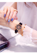 Women's Rotating Dial Watches Luxury Rhinestone Starry Sky Watch Women Rose Gold