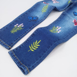 Spring Floral Embroidery Soft Denim Jeans