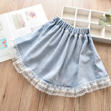 Lace Ruffle Denim Skirt