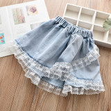 Lace Ruffle Denim Skirt