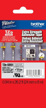 Brother Laminated Extra-Strength Black on Matte Silver 1 Inch Tape - Retail Packaging (TZeS951) - Retail Packaging