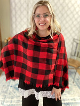 My Cozy & Cute Plaid Poncho in Red