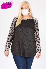 leopard print contrast sleeves tunic top