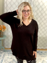 Stay True to You Waffle Knit Sweater in Black