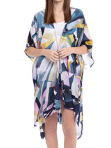 MOZAIC PRINT KIMONO. 39"X70". 60% VISCOSE, 40% COTTON. NAVY