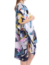 MOZAIC PRINT KIMONO. 39"X70". 60% VISCOSE, 40% COTTON. NAVY