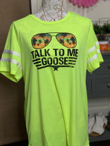 Talk to me Goose Neon Yellow Varsity Tee