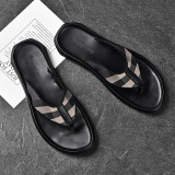 SUROM Soft Leather Flip-flops Men Summer New Fashion Slippers Quality Leather Beach Shoes Outdoor Non-slip Rubber flip flops Men