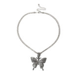 Stonefans Statment Big Butterfly Pendant Necklace Rhinestone Chain for Women Bling Tennis Chain Crystal Choker Necklace Jewelry