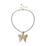Stonefans Statment Big Butterfly Pendant Necklace Rhinestone Chain for Women Bling Tennis Chain Crystal Choker Necklace Jewelry