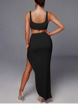 Crop Top Split Skirt Two Piece Set