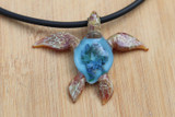 Caribbean sea turtle with dancing coral reef in the glass shell
