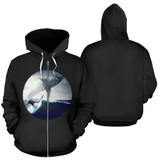 Surfer and Shark Print Zip-Up Hoodie