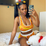 2020 Fashion Women Two Piece Set Printed Crop Top and Shorts Summer Casual Sport Tracksuit Women Sexy Bodycon Bodysuit Romper