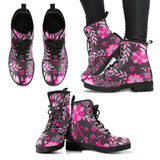 Gray Pink Flowers Men's leather boots