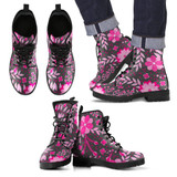 Gray Pink Flowers Men's leather boots