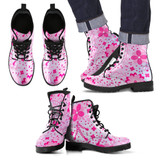 Pink Flowers Men's Leather Boots