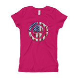USA Flag With Skull Face Structure Girl's T-Shirt