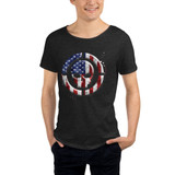USA Flag With Skull Face Structure Men's Raw Neck Tee