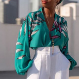 Printed Pattern V Neck  Blouse