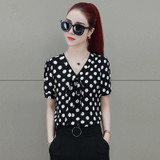 Elegant Polka Dot Bow tie Long Sleeve Blouses Shirt