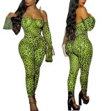 Off Shoulder Long  Animal Print jumpsuit (Romper)
