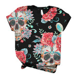 T Shirt Women Plus Size Women Short Sleeve Skull Printed O-Neck