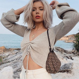 V-Neck Drawstring Ruched  Crop Tops