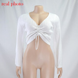 V-Neck Drawstring Ruched  Crop Tops