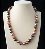 Natural 10mm Multi-color Round South Sea Shell Pearl Necklace 18'' AAA