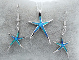 Starfish Blue / White Fire Opal Jewelry Set - Necklace + Earring