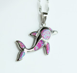 Cute Fire Opal Jumping Dolphin Pendant Necklace Cute Fire Opal Jumping Dolphin Pendant Necklace