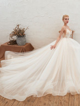 Elegant Spaghetti-Starps Tulle Wedding Dress With Appliques