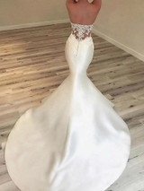 White Mermaid Satin Sweetheart Appliques Wedding Dress