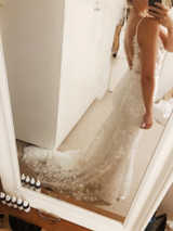 White Mermaid Spaghetti Straps Lace Wedding Dress