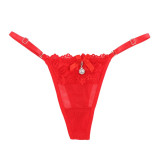 Sexy Lingerie Women Lace Panties Thongs Pearl Pendant Lace Embroidery G-String T-Back Briefs Underwear Adjustable Ladies Panties
