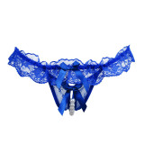 Womens Exotic Underwear Lace Open Crotch Thong Mesh Pearl Massage Temptation Lingerie Intimates G-string Underpants Sexy Panties