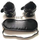 Sexy Adjustable PU Leather Plush Handcuff Ankle Cuff With Blindfold Eye Mask Restraints Bondage Sex Toy Restraints Sex Bondage