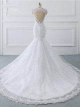 Mermaid Wedding Dress 2021 keyhole Back Long Robe de mariee Lace Appliques Bride Dress