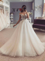 Gorgeous a-line spaghetti belt applique ball gown wedding dress