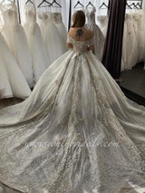 Strapless Sweetheart Tulle Champagne Lace A-line Wedding Dress Occasion Dress