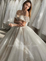 Strapless Sweetheart Tulle Champagne Lace A-line Wedding Dress Occasion Dress