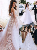 onlybridals   arrival Spaghetti Straps Boho Lace Long Wedding Dress