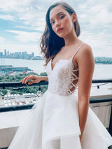 onlybridals  White sweetheart tulle lace long prom dress tulle formal dress