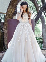 onlybridals   Champagne tulle lace long prom dress