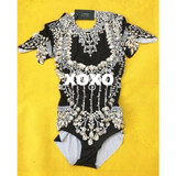 Black Rhinestone Shining With Headpiece Bodysuit Sexy Dance Costume